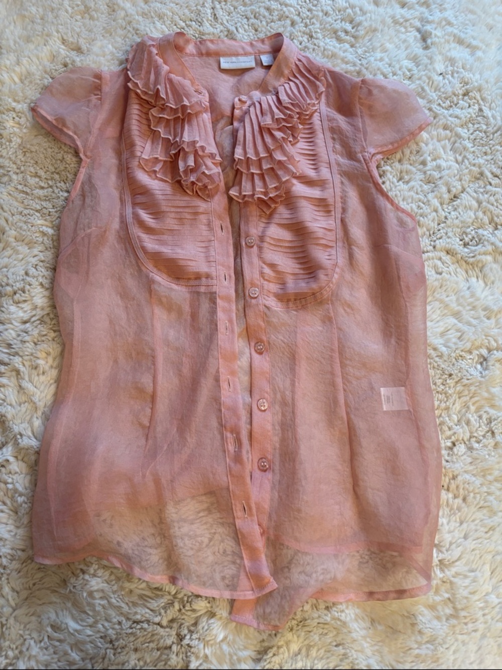 New York & Company Soft Pink Ruffled Cap-Sleeve Blouse